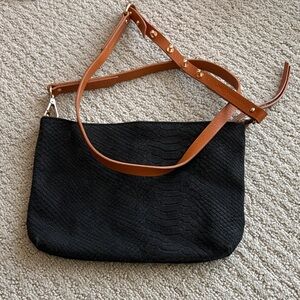 Kelsi Dagger Black Crossbody Bag with Brown Strap